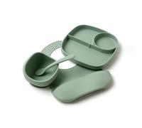 Muchmellow - Set de Comida de Silicona 4 Piezas MADE in ITALY, Plato con Ventosa, Cuenco, Cuchara, Babero Ajustable, Sin Plástico, Sin BPA, Apto para Lavavajillas (verde)