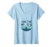Mucho Tiempo sin mar: Aventura lúdica de Ballena oceánica Camiseta Cuello V, Mujer, Azul Bebé, XXL