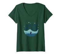 Mucho Tiempo sin mar: Aventura lúdica de Ballena oceánica Camiseta Cuello V, Mujer, Verde Bosque, XXL