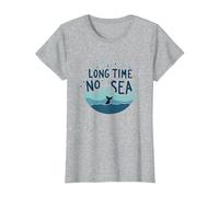 Mucho Tiempo sin mar: Aventura lúdica de Ballena oceánica Camiseta, Mujer, Gris Jaspeado, L