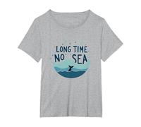 Mucho Tiempo sin mar: Aventura lúdica de Ballena oceánica Camiseta, Mujer Tallas Grandes, Gris Jaspeado, 4XL Grande