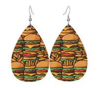 Muchos bonitos aretes de cuero de hamburguesas, accesorios para mujer, adecuados para el uso diario, viajes y viajes.