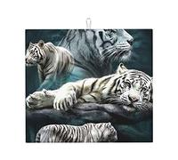 Muchos tigres blancos de microfibra para secar platos, estera súper absorbente para secar platos, esteras de secado rápido con lazo para colgar, accesorios de cocina de 16 x 18 pulgadas,