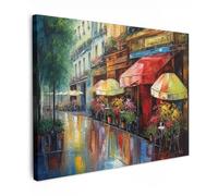 MuchoWow Cuadro En Lienzo - Calle - Pintura al óleo - Colorido - Ciudad - Cuadros Decoracion Salon Modernos 40x30 cm