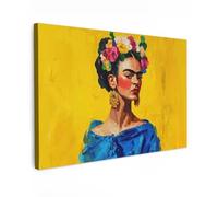 MuchoWow© Cuadros Decoracion Salon Modernos 120x80 cm Dormitorios Cuadro Decorativos de Salon Lienzos Decorativo Decoración Modernos Cabecero Cama Frida Kahlo - Mujer - Amarillo - Azul - Flores