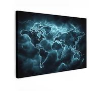 MuchoWow© Cuadros Decoracion Salon Modernos 120x80 cm Dormitorios Cuadro Decorativos de Salon Lienzos Decorativo Decoración Modernos Cabecero Cama Mapa Mundial - Rayo - Azul