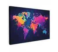 MuchoWow© Cuadros Decoracion Salon Modernos 120x80 cm para Dormitorios Cuadro Decorativos de Salon Lienzos Decorativo Pared Decoracion Lienzo Modernos Mapa Mundial - Colorido - Graffiti