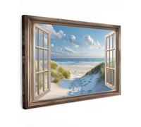 MuchoWow© Cuadros Decoracion Salon Modernos 120x80 cm para Dormitorios Cuadro Decorativos de Salon Lienzos Decorativo Pictures for Living Room Decorarivos Perspectiva - Playa - Ventana - Mar