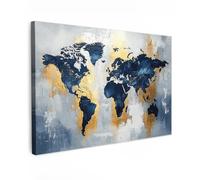 MuchoWow© Cuadros Decoracion Salon Modernos 120x80 cm para Dormitorios Cuadro Decorativos de Salon Lienzos Decorativo Canvas Wall Art Decoracion Modernos Mapa Mundial - Azul