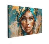 MuchoWow© Cuadros Decoracion Salon Modernos 120x80 cm para Dormitorios Cuadro Decorativos de Salon Lienzos Decorativo Pared Comedor Decoracion Pasillo Mujer - Retrato - Oro - Lujo - Azul