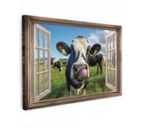 MuchoWow© Cuadros Decoracion Salon Modernos 120x80 cm para Dormitorios Cuadro Decorativos de Salon Lienzos Decorativo Pictures for Living Room Decorarivos Mirada - Vaca - Campo - Animales - Vida