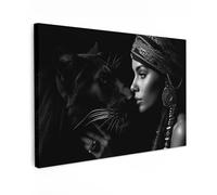 MuchoWow© Cuadros Decoración Salon Modernos 120x80 cm Pinturas Lienzo Decorativo para Pared Decoracion Hogar Lienzos Mujer - Pantera - Animales - Blanco y negro - Retrato