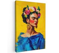 MuchoWow© Cuadros Decoracion Salon Modernos 20x30 cm Dormitorios Cuadro Decorativos de Salon Lienzos Decorativo Decoración Modernos Cabecero Cama Frida Kahlo - Mujer - Amarillo - Azul - Flores