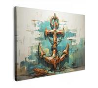 MuchoWow© Cuadros Decoracion Salon Modernos 40x30 cm Lienzos de Fotos Pared Wall Art Lienzo Decoração Cuadro de salones Marinas - Marineros - Ancla - Azul - Blanco - Marinera