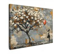 MuchoWow© Cuadros Decoracion Salon Modernos 40x30 cm para Dormitorios Cuadro Decorativos de Salon Lienzos Decorativo Pictures for Living Room Decorarivos Niña - Globo - Arbol de la vida