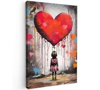 MuchoWow© Cuadros Decoracion Salon Modernos 40x60 cm Pinturas Lienzo Decorativo para Pared Decoración Hogar Lienzos Chica - Corazón - Graffiti - Arte - Colores - Rojo