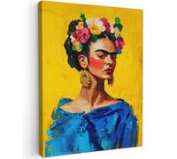 MuchoWow© Cuadros Decoracion Salon Modernos 50x70 cm Dormitorios Cuadro Decorativos de Salon Lienzos Decorativo Decoración Modernos Cabecero Cama Frida Kahlo - Mujer - Amarillo - Azul - Flores