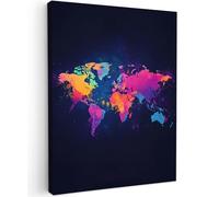 MuchoWow© Cuadros Decoracion Salon Modernos 50x70 cm para Dormitorios Cuadro Decorativos de Salon Lienzos Decorativo Pared Decoracion Lienzo Modernos Mapa Mundial - Colorido - Graffiti