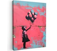 MuchoWow© Cuadros Decoración Salon Modernos 50x70 cm Pinturas Lienzo Decorativo para Pared Decoracion Hogar Lienzos Graffiti - Chica - Globo - Banksy - Arte callejero