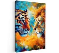 MuchoWow© Cuadros Decoracion Salon Modernos 60x90 cm para Dormitorios Cuadro Decorativos de Salon Lienzos Decorativo Canvas Wall Art Decoracion Modernos Animales - Arte - León - Tigre