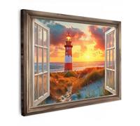 MuchoWow© Cuadros Decoracion Salon Modernos 70x50 cm Dormitorios Cuadro Decorativos de Salon Lienzos Decorativo Decoración Modernos Cabecero Cama Perspectiva - Ventana - Faro - Atardecer