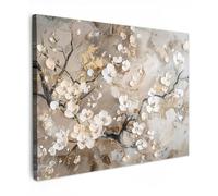 MuchoWow© Cuadros Decoracion Salon Modernos 70x50 cm Dormitorios Cuadro Decorativos de Salon Lienzos Decorativo Decoración Modernos Cabecero Cama Flores - Blanco - Oro - Beige - Lujo