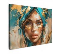 MuchoWow© Cuadros Decoracion Salon Modernos 70x50 cm para Dormitorios Cuadro Decorativos de Salon Lienzos Decorativo Pared Comedor Decoracion Pasillo Mujer - Retrato - Oro - Lujo - Azul