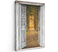 MuchoWow© Cuadros Decoracion Salon Modernos 80x120 cm Lienzos de Fotos Pared Wall Art Lienzo Decoração Cuadro de salones Bosque - Otoño - Vista desde la ventana