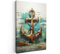 MuchoWow© Cuadros Decoracion Salon Modernos 80x120 cm Lienzos de Fotos Pared Wall Art Lienzo Decoração Cuadro de salones Marinas - Marineros - Ancla - Azul - Blanco - Marinera