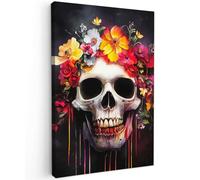 MuchoWow© Cuadros Decoracion Salon Modernos 80x120 cm para Dormitorios Cuadro Decorativos de Salon Lienzos Decorativo Pared Decoracion Lienzo Modernos Calavera - Flores - Cráneo - Sangre