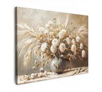 MuchoWow© Cuadros Decoracion Salon Modernos 80x60 cm Dormitorios Cuadro Decorativos de Salon Lienzos Decorativo Decoración Modernos Cabecero Cama Flores - Jarrón - Naturaleza muerta - Beige