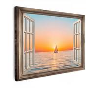 MuchoWow© Cuadros Decoracion Salon Modernos 80x60 cm Dormitorios Cuadro Decorativos de Salon Lienzos Decorativo Decoración Modernos Cabecero Cama Marco - Embarcación - Atardecer - Océano