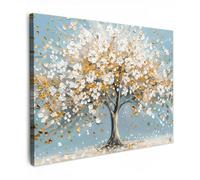 MuchoWow© Cuadros Decoracion Salon Modernos 80x60 cm Dormitorios Cuadro Decorativos de Salon Lienzos Decorativo Decoración Modernos Cabecero Cama Flores - Blanco - Arte - Árbol de la vida