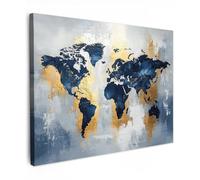 MuchoWow© Cuadros Decoracion Salon Modernos 80x60 cm para Dormitorios Cuadro Decorativos de Salon Lienzos Decorativo Canvas Wall Art Decoracion Modernos Mapa Mundial - Azul