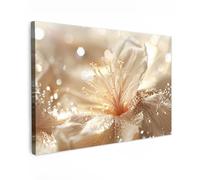 MuchoWow© Cuadros Decoracion Salon Modernos 90x60 cm Dormitorios Cuadro Decorativos de Salon Lienzos Decorativo Decoración Modernos Cabecero Cama Flor - Blanca - Purpurina - Moderna