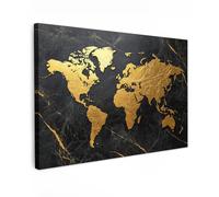 MuchoWow© Cuadros Decoracion Salon Modernos 90x60 cm para Dormitorios Cuadro Decorativos de Salon Lienzos Decorativo Pared Decoracion Dormitorio Matrimonio Mapa Mundial - Dorado - Mármol