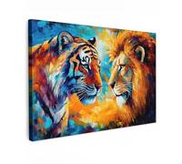 MuchoWow© Cuadros Decoracion Salon Modernos 90x60 cm para Dormitorios Cuadro Decorativos de Salon Lienzos Decorativo Canvas Wall Art Decoracion Modernos Animales - Arte - León - Tigre