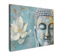 MuchoWow© Cuadros Decoracion Salon Modernos Dormitorios Cuadro Decorativos | 80x60 cm - de Lienzos Decorativo Decoración Cabecero Cama Buda - Flor - Loto - Oro - Lujo