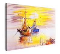 MuchoWow© Cuadros Decoracion Salon Modernos Lienzos de Fotos Pared Wall Art | 120x80 cm - Lienzo Decoração Cuadro salones Pintura - Barco - Agua - Óleo