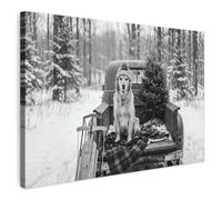 MuchoWow© Cuadros Decoracion Salon Modernos para Dormitorios Cuadro | 150x100 cm Decorativos Lienzos Decorativo Pared Lienzo Decoración Navideña Regalo Perro - Gorro - Invierno