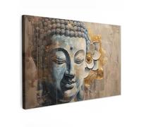 MuchoWow© Cuadros Decoracion Salon Modernos para Dormitorios Cuadro - Arte | 120x80 cm - Decorativos de Lienzos Decorativo Canvas Wall Art Buda - Flor - Oro - Beige