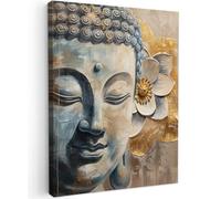 MuchoWow© Cuadros Decoracion Salon Modernos para Dormitorios Cuadro - Arte | 30x40 cm - Decorativos de Lienzos Decorativo Canvas Wall Art Buda - Flor - Oro - Beige