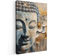 MuchoWow© Cuadros Decoracion Salon Modernos para Dormitorios Cuadro - Arte | 60x90 cm - Decorativos de Lienzos Decorativo Canvas Wall Art Buda - Flor - Oro - Beige