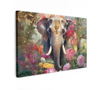 MuchoWow© Cuadros Decorativos Modernos para Sala 120x80 cm Lienzos Decoracion Pared Salon Quadros Decoração Dormitorios Elefante - Flores - Naturaleza - Animales