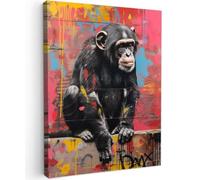 MuchoWow© Cuadros Decorativos Modernos para Sala 50x70 cm Lienzos Decoracion Pared Salon Quadros Decoração Dormitorios Graffiti - Chimpancé - Animales - Arte callejero - Banksy