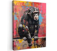 MuchoWow© Cuadros Decorativos Modernos para Sala 60x80 cm Lienzos Decoracion Pared Salon Quadros Decoração Dormitorios Graffiti - Chimpancé - Animales - Arte callejero - Banksy