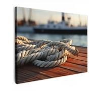 MuchoWow© Cuadros Decorativos Modernos para Sala 70x50 cm Lienzos Decoracion Pared Salon Quadros Decoração Dormitorios Marinas - Marineros - Cuerda - Barca - Marinera - Madera - Puerto