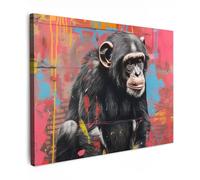 MuchoWow© Cuadros Decorativos Modernos para Sala 70x50 cm Lienzos Decoracion Pared Salon Quadros Decoração Dormitorios Graffiti - Chimpancé - Animales - Arte callejero - Banksy