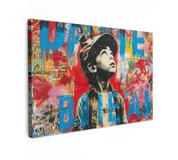 MuchoWow© Cuadros Decorativos Modernos para Sala 90x60 cm Lienzos Decoracion Pared Salon Quadros Decoração Dormitorios Graffiti - Vintage - Niño - Arte callejero - Neón - Banksy
