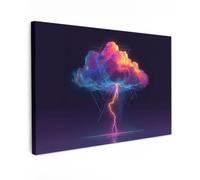 MuchoWow© Cuadros Modernos Decorativos Lienzos | 60x40 cm Decoración Salon Dormitorio Habitacion Pared Nube De Trueno - Rayo - Luz - Azul